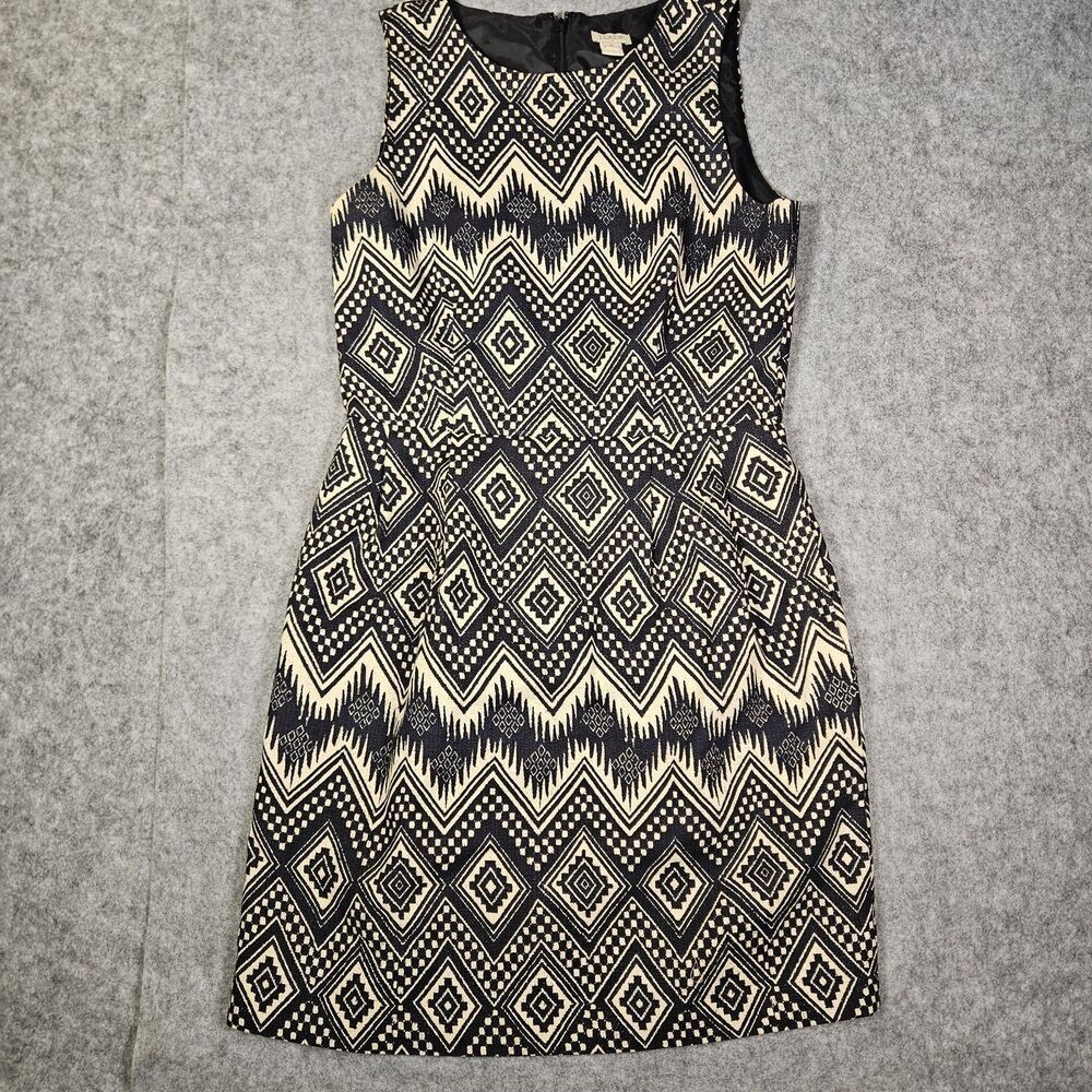 J. Crew Womens Diamond Ikat Black White Tribal Ethnic Print Sheath Dress‎ Size 6